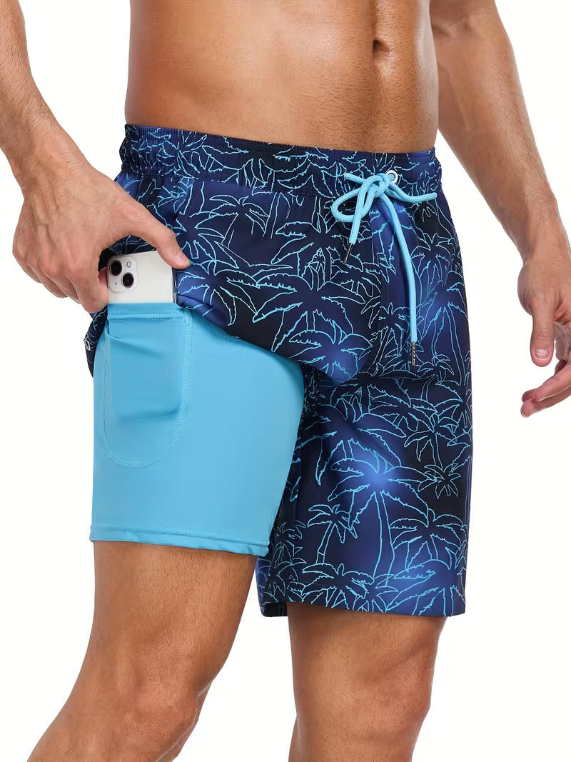 Komfortable Herren Badehose, tropisches Design, schnelltrocknend, für warme Sommertage.