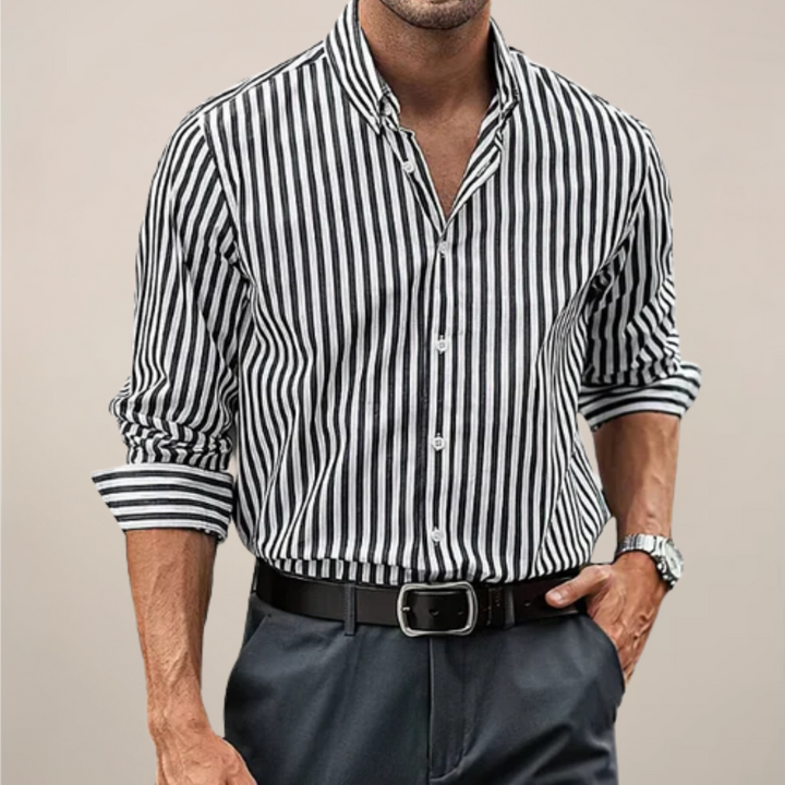 Vielseitiges gestreiftes Herren-Langarmhemd, Slim Fit, perfekt für Freizeit & Smart Casual Looks.