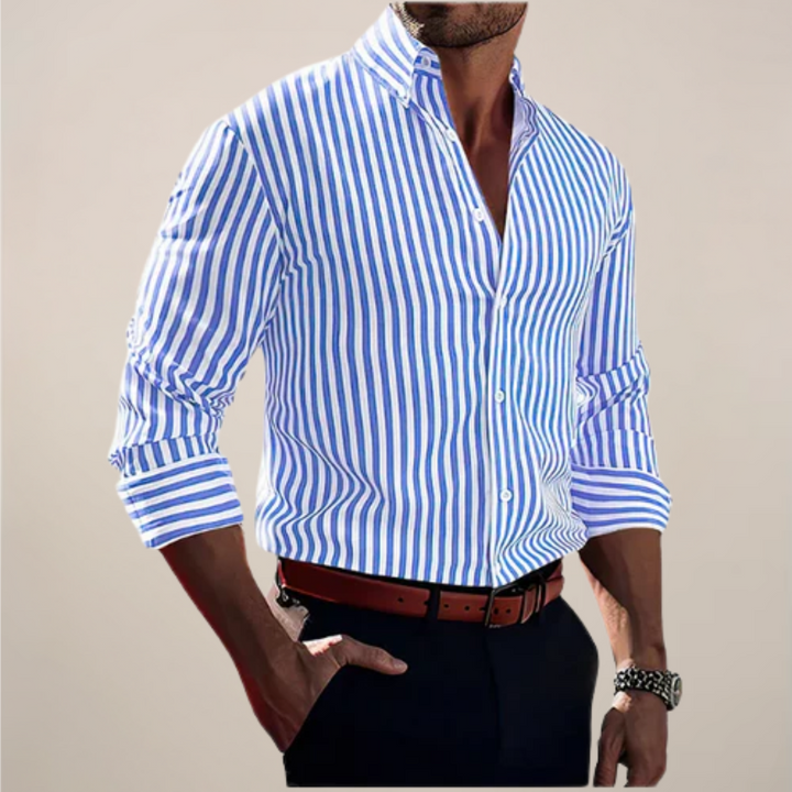 Modernes gestreiftes Slim Fit Männerhemd mit Langarm, schicke Eleganz für Büro und Alltag.