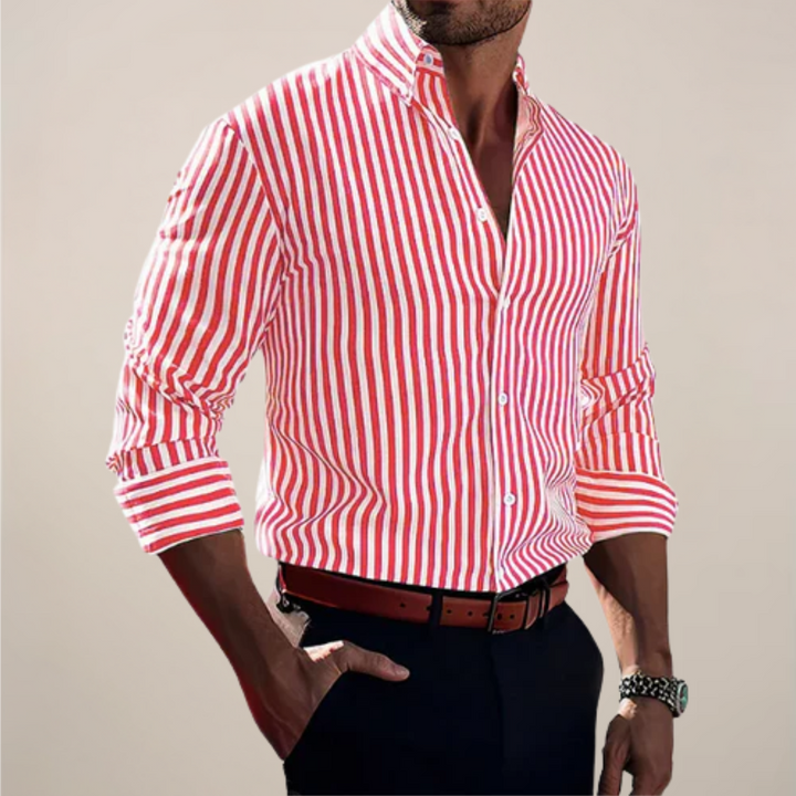 Hochwertiges gestreiftes Langarmhemd für Herren, Slim Fit Schnitt, ideal für Business & elegante Freizeitmode.