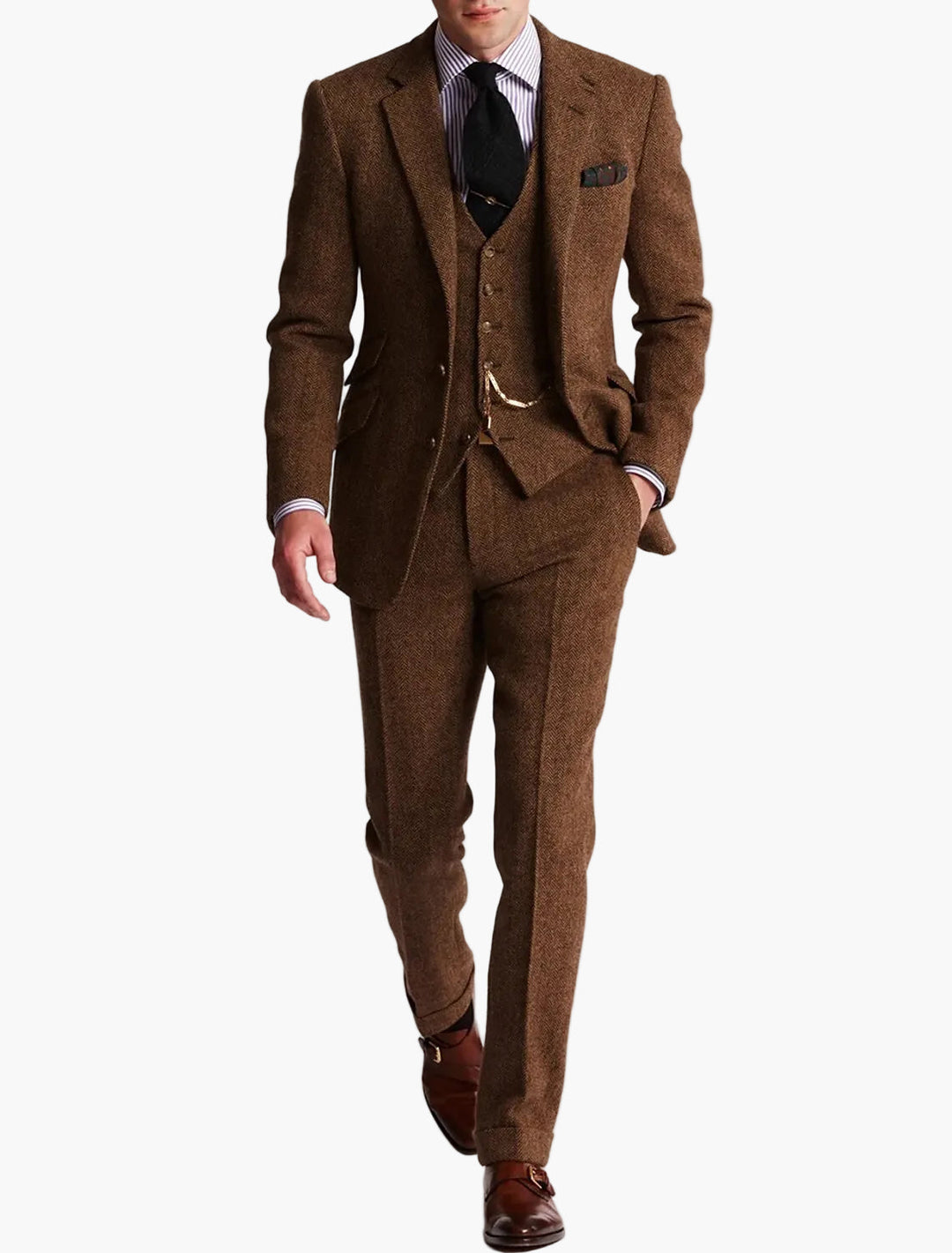 Eleganter Herren Heritage Dreiteiler Anzug in Vintage-Stil, perfekt für festliche Anlässe und Hochzeiten.