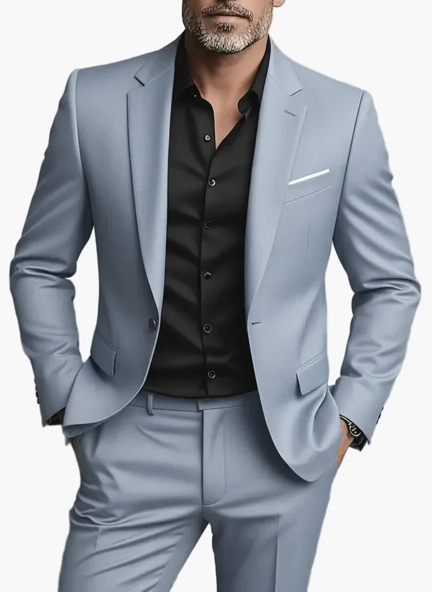 Stilvoller Business Anzug für Herren, Slim Fit Schnitt, ideal für formelle Abendmode und Events. Eleganter Zweiteiler.