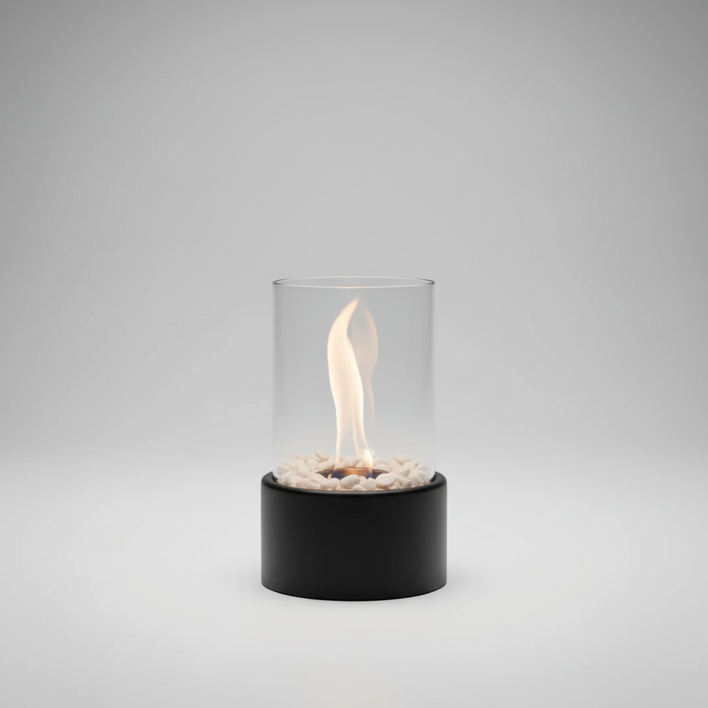 Heimelige Atmosphäre mit der HearthLume Dekolaterne: Eine Kombination aus Metall, Glas und täuschend echten Flammen.