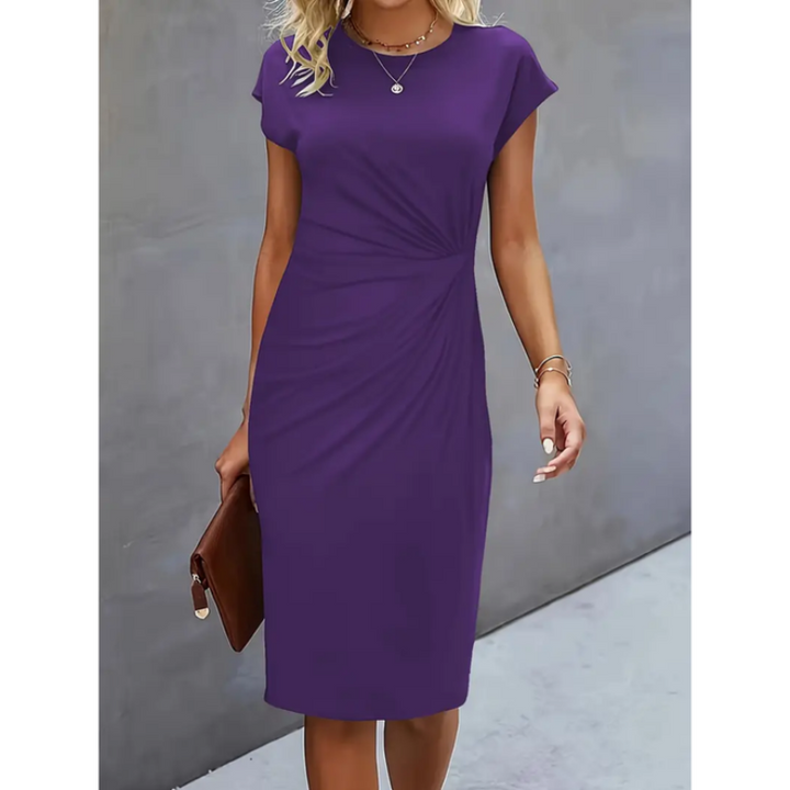 Elegantes Damen Midikleid mit Drapierung, figurbetontem Slim Fit und Rundhals. Perfekt für jeden Anlass.
