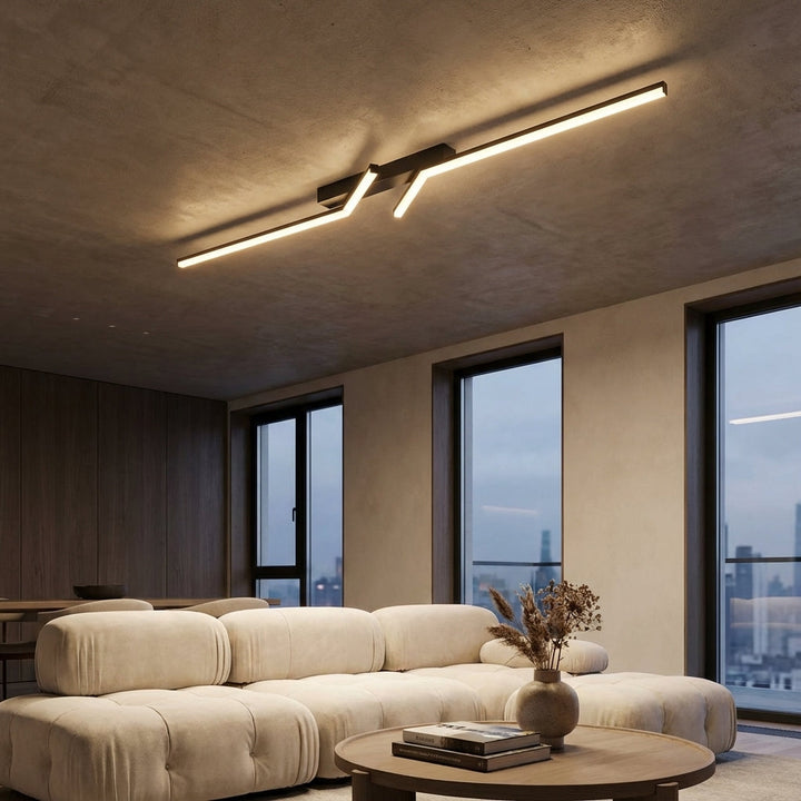 Minimalistische LED-Deckenleuchte Aerolite, dimmbar, für modernes Wohnzimmer.