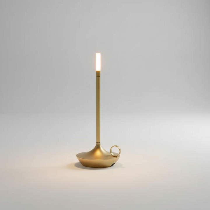 Dimmbare LED-Tischlampe aus Aluminium, minimalistisch und kabellos mit Akku, für warmweißes Stimmungslicht.