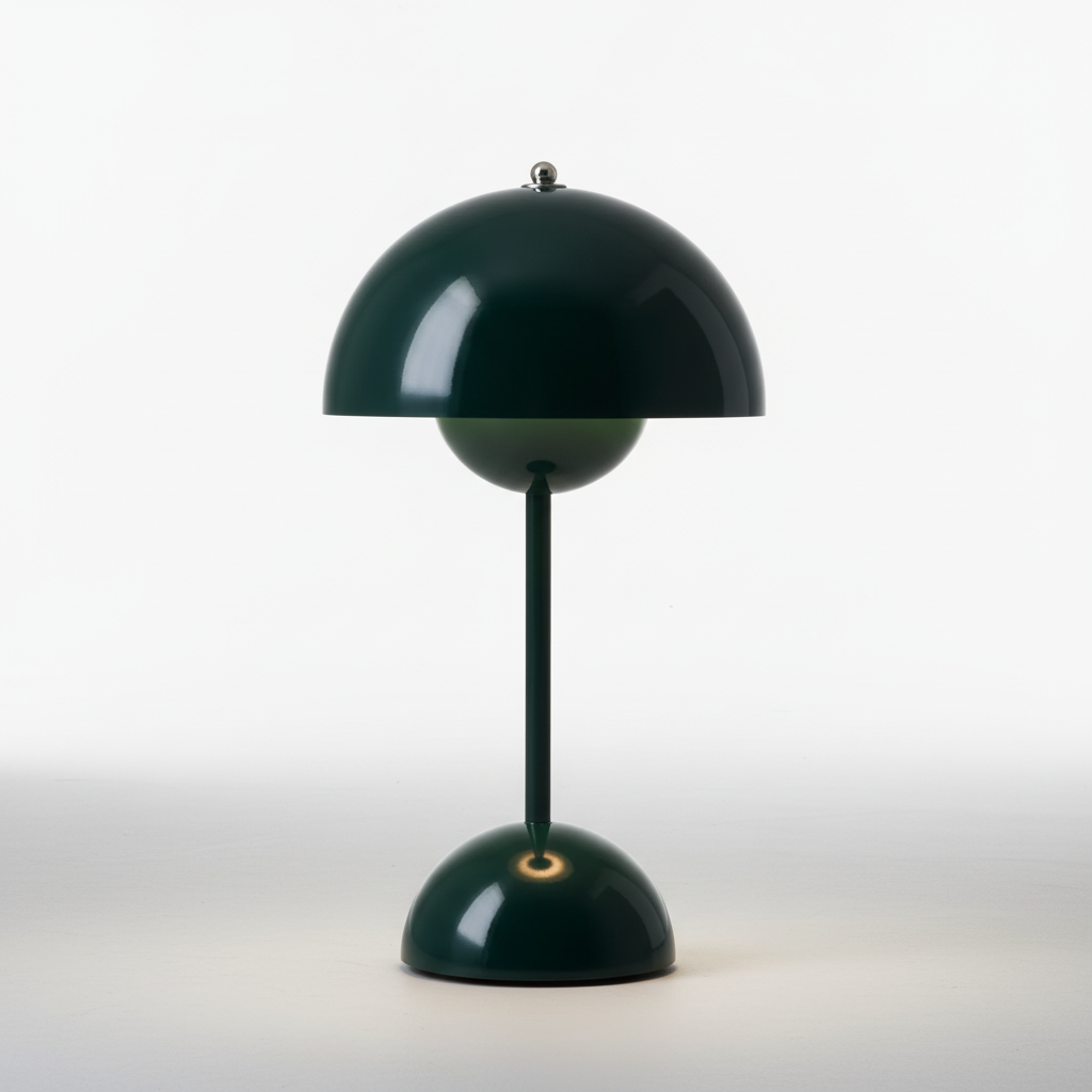 Schwarze LED-Tischlampe aus Metall, dimmbar und kabellos, modernes Design für zeitgemäße Interieurs.