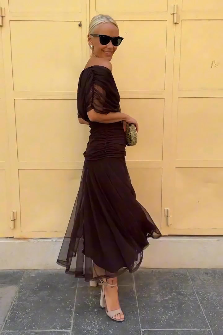 Damen Maxikleid mit V-Ausschnitt, mehrfarbiges Design, fließend und festlich für Frühling und Herbst.