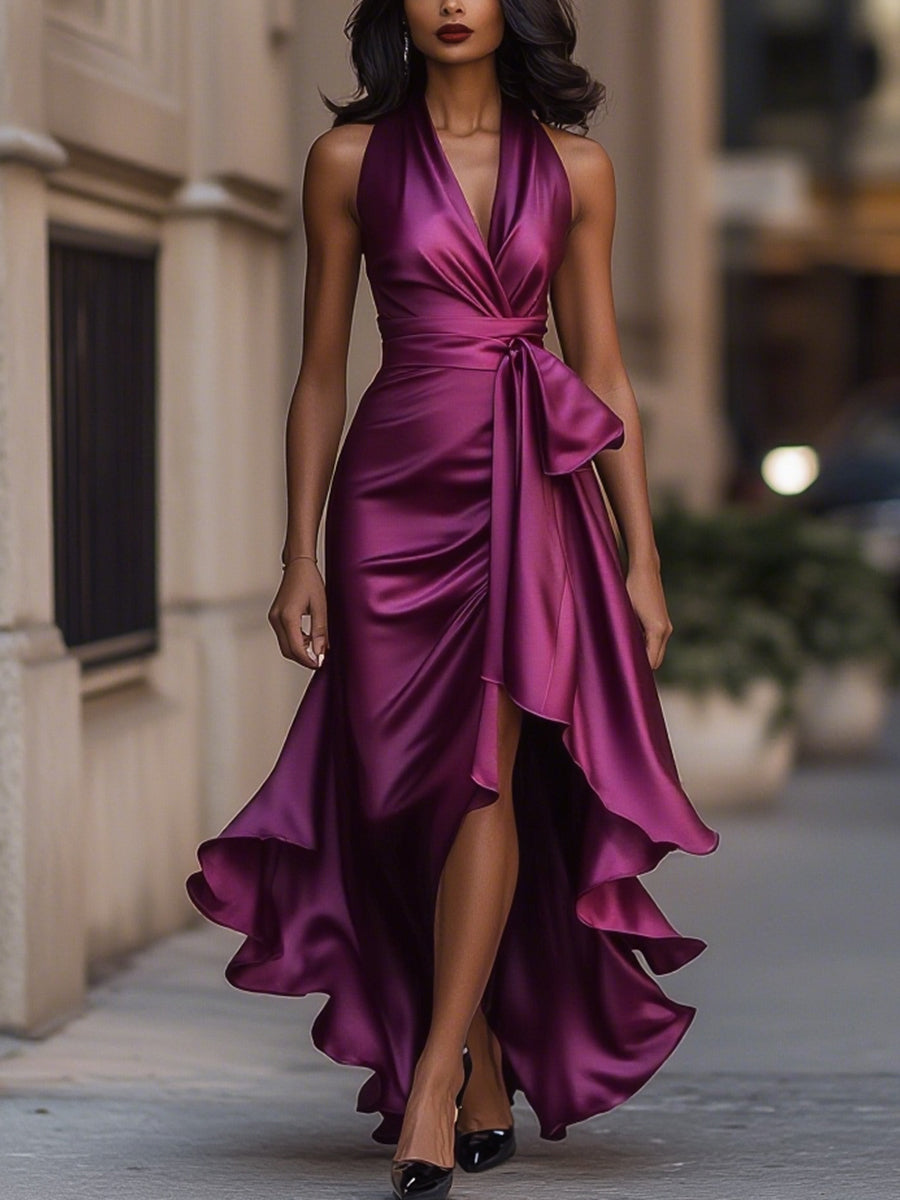 Modernes Abend-Maxikleid im Wickellook, elegant und komfortabel für Frauen.