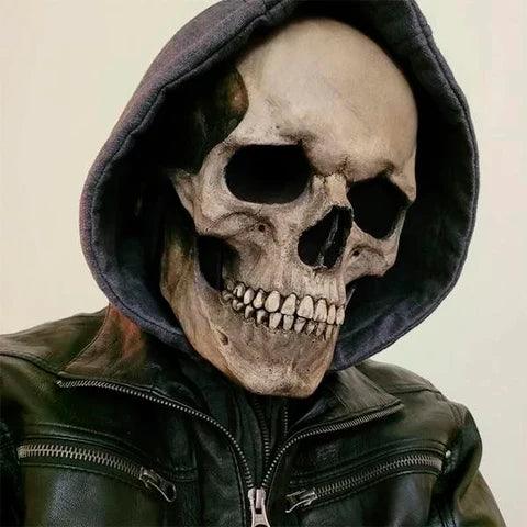 Gruselige Schädelmaske, Unisex, passend für Halloween-Partys & Horror-Events. Flexibles Vollkopf-Kostüm.