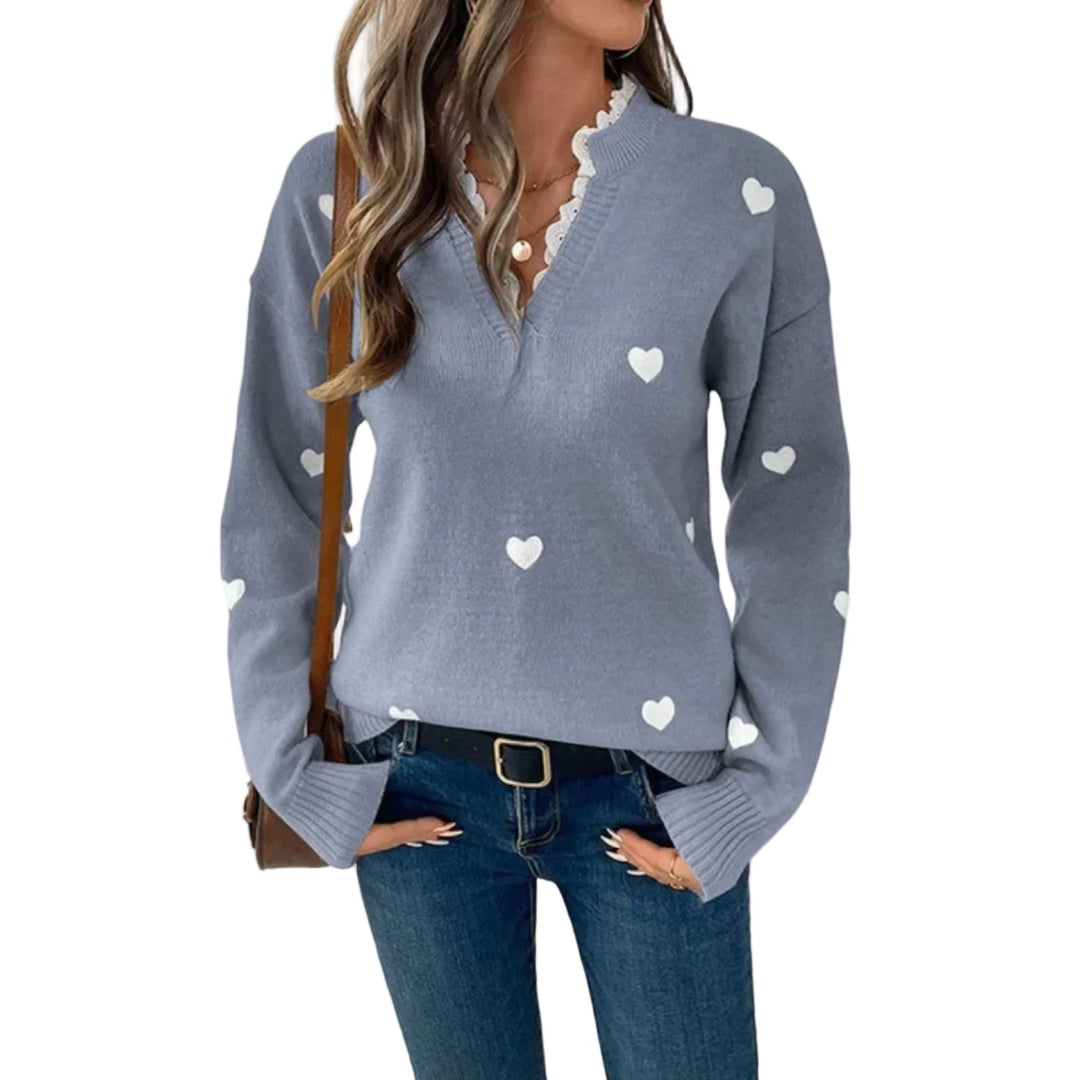 Weicher Damen Strickpullover mit Herzen. Stilvoller Langarm-Pullover für Damenmode, kuschelig und vielseitig.