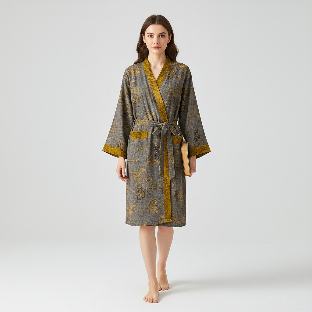 Bedruckter Damen Morgenmantel Luisa, leicht & luftig. Perfekter Kimono für Frühling und Sommer. Elegant & gemütlich.