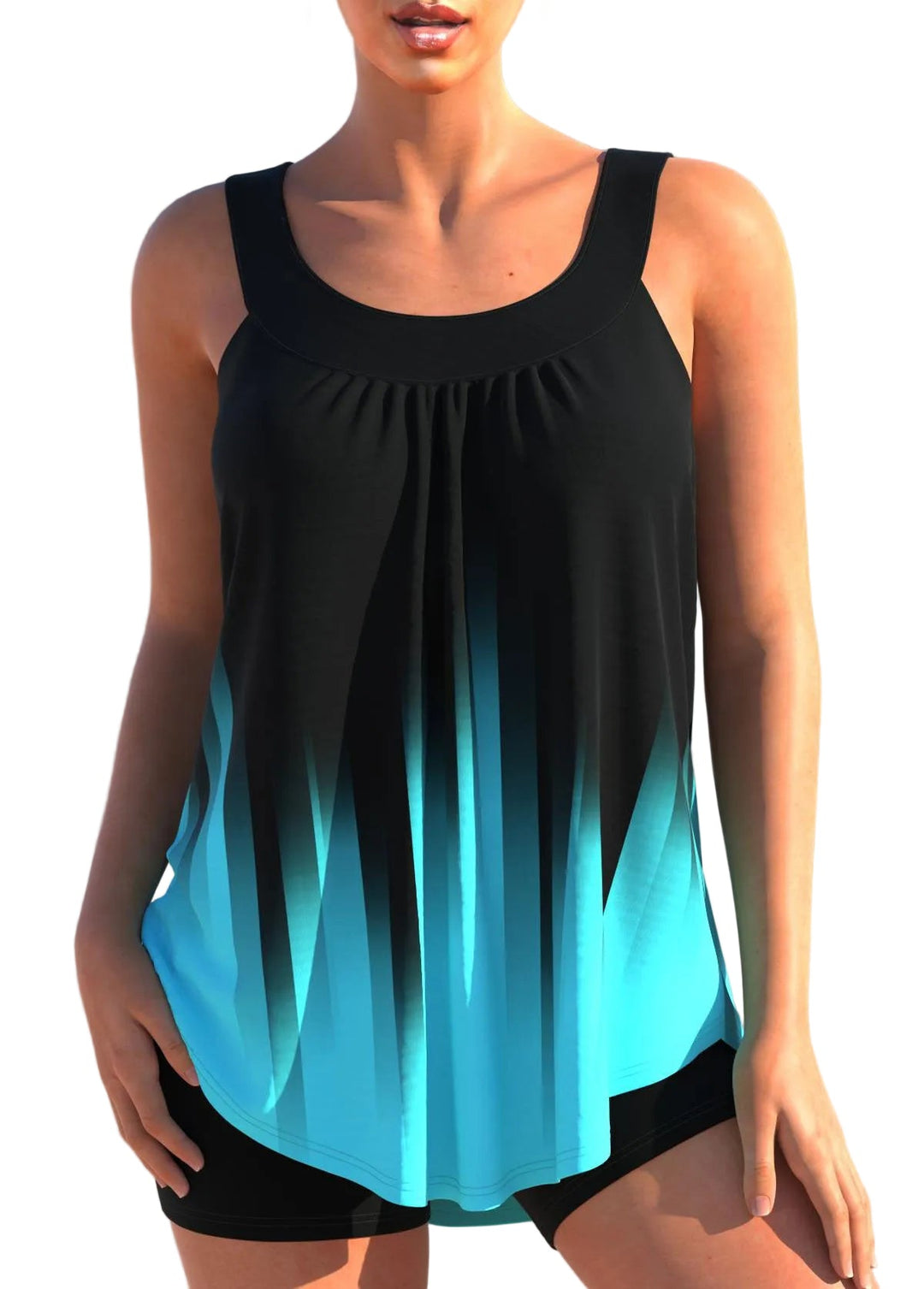Damen Tankini Set, hochgeschnitten, mit stützendem Oberteil und hoher Taille; ideal für Strand & Pool.
