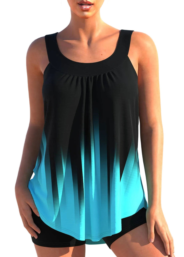 Damen Tankini Set, hochgeschnitten, mit stützendem Oberteil und hoher Taille; ideal für Strand & Pool.