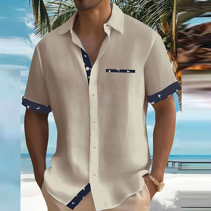 Khaki Herren Sommerhemd, Kurzarm-Freizeithemd mit Knopfleiste, perfekt für legere Sommermode.
