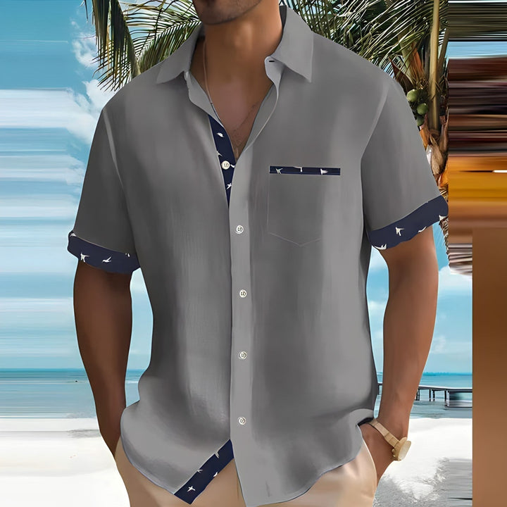 Graues Herren Sommerhemd, kühlendes Kurzarm-Freizeithemd mit Knopfleiste für heiße Tage, Sommermode.