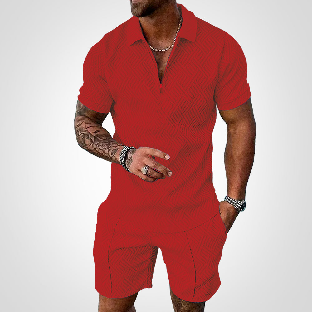 Komfortables Herren Sommer-Outfit: Atmungsaktives Shirt-Shorts-Duo. Perfekt für Strand, Urlaub und warme Tage.