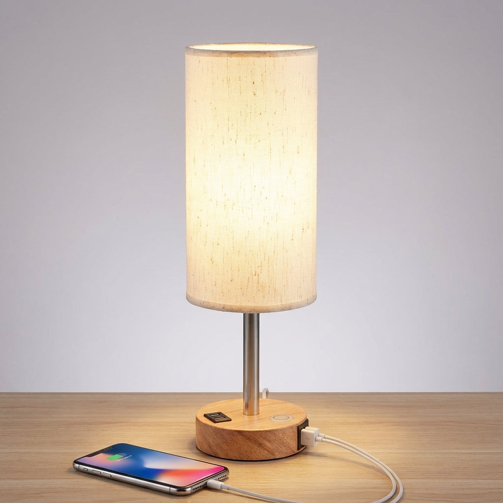 Dimmbare LED-Tischlampe mit Touch-Steuerung, ideal als Stimmungslicht oder Leselampe im modernen Schlafzimmer.