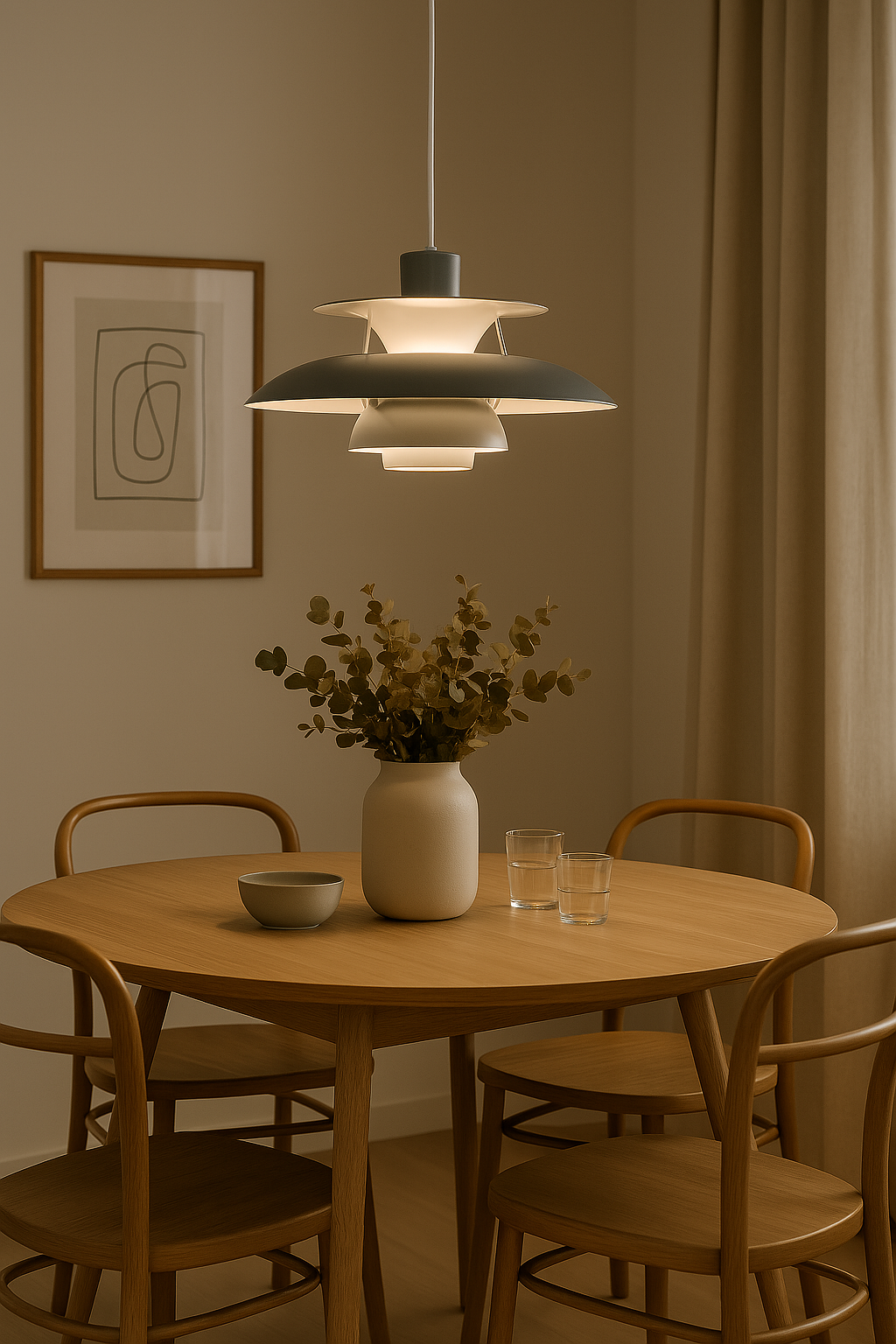 Elegante runde LED Deckenlampe, dimmbar, passend für Esszimmer und Wohnzimmer.