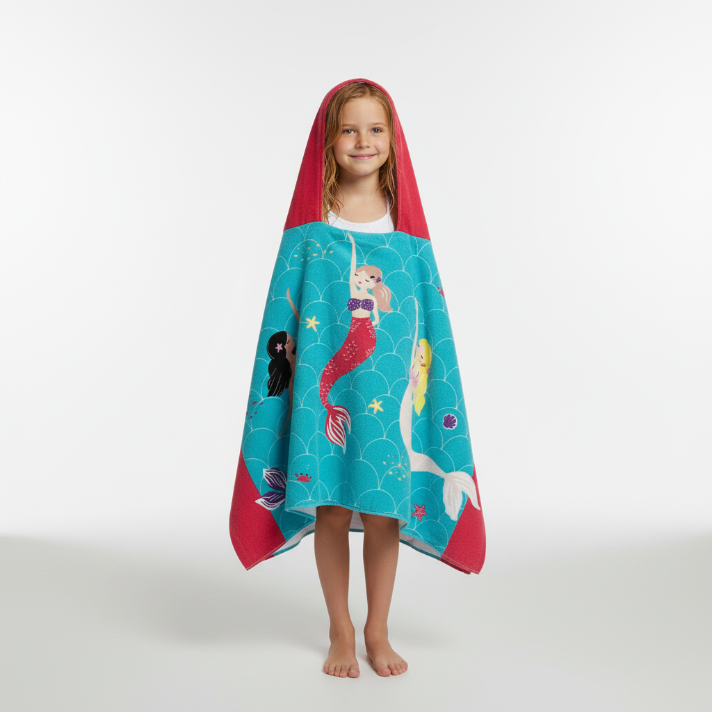 Saugfähiges Kinder Kapuzenhandtuch, mit niedlichen Cartoon-Tieren bestickt, ideal für die Badezeit Zuhause oder im Pool.