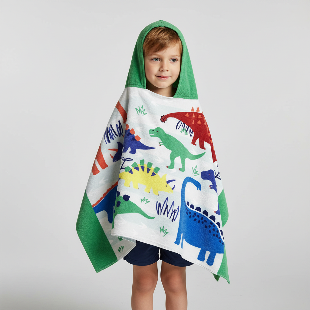 Geschenk-Idee: Weiches Kinder Kapuzenhandtuch mit Dino-Stickerei, kuschelig & schnelltrocknend für Babys & Kleinkinder.