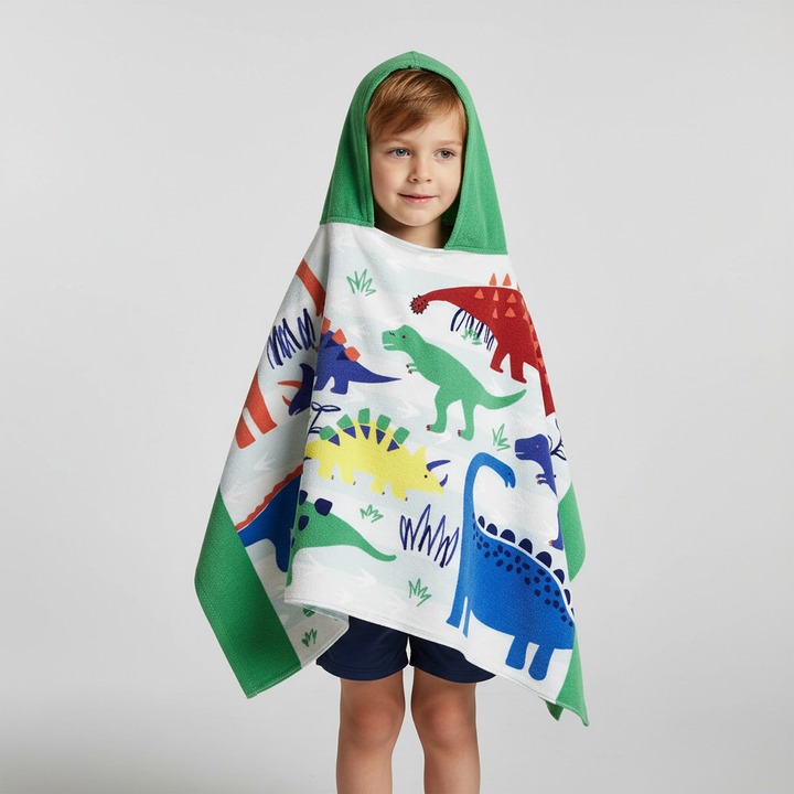 Geschenk-Idee: Weiches Kinder Kapuzenhandtuch mit Dino-Stickerei, kuschelig & schnelltrocknend für Babys & Kleinkinder.
