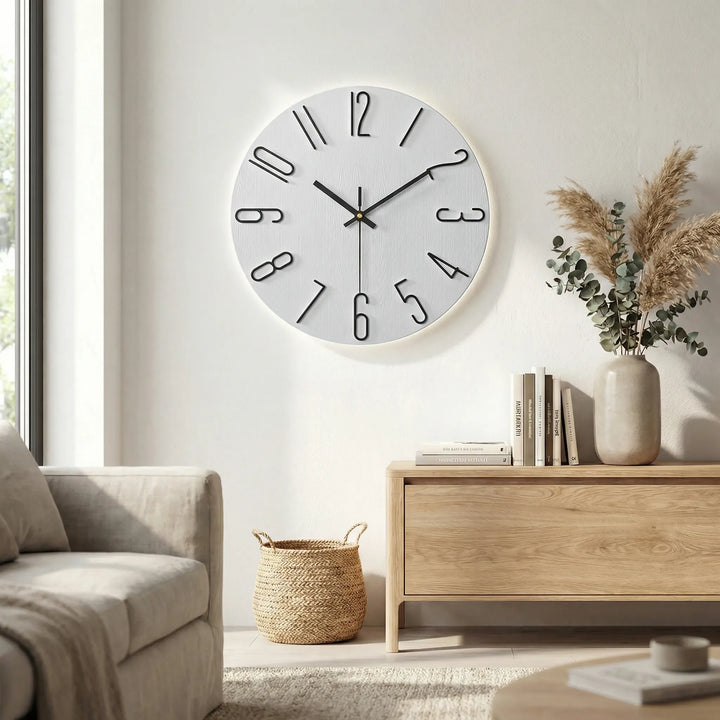 Vielseitige, runde Wanduhr, modern und geräuschlos, ideale Dekoration für Wohn- & Schlafzimmer.