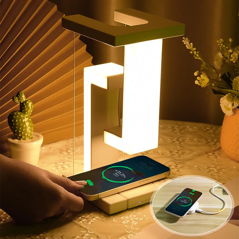 FloatGlow: Moderne Schwebende Tischleuchte mit LED und Wireless Charging, perfekt für Schlafzimmer, Büro & Deko.