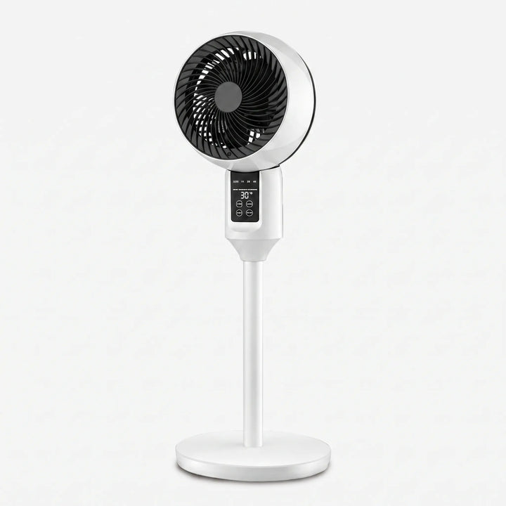 Moderner Zirkulationsventilator mit Fernbedienung und Timerfunktion, ideal für flexible Kühlung im Sommer.