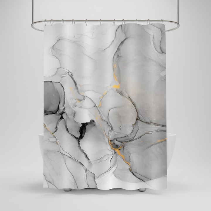 Eleganter Duschvorhang mit Marmor-Design in Lila. Wasserdichte & schimmelresistente Heimtextilien für Ihr Bad.