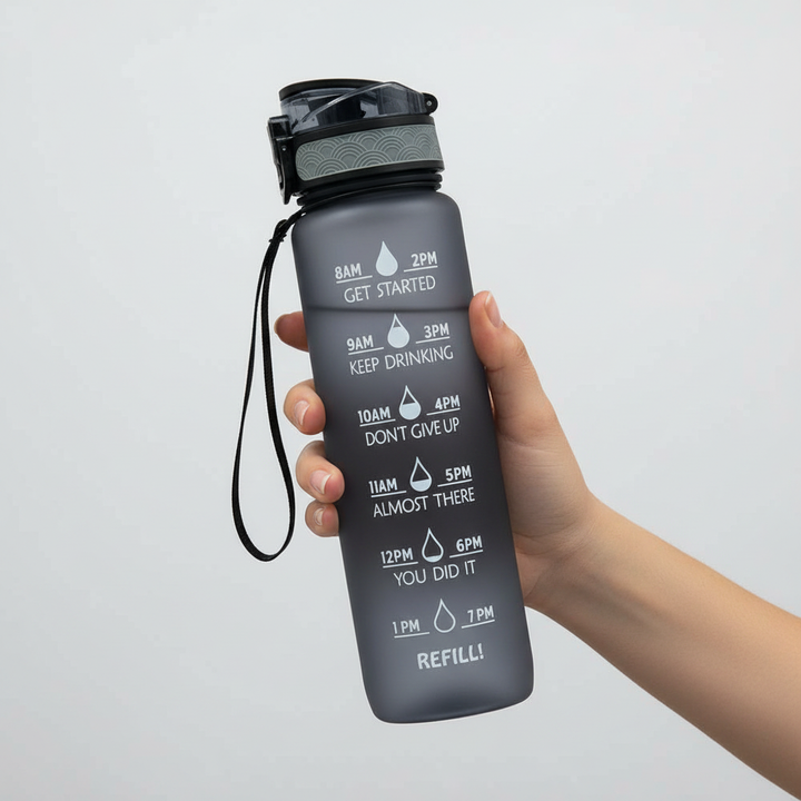 Motivations-Trinkflasche 1L mit Zeitmarkierungen & Trageschlaufe aus BPA-freiem Tritan für tägliche Hydrierung.