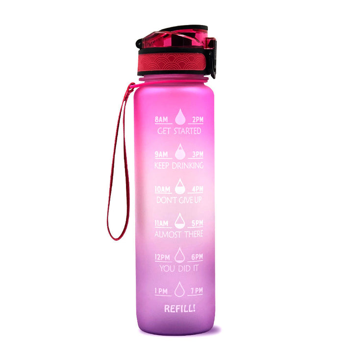 Trinkflasche 1L mit Zeitmarkierungen, Trageschlaufe & Motivations-Sprüchen, aus BPA-freiem Tritan für Hydrierung.