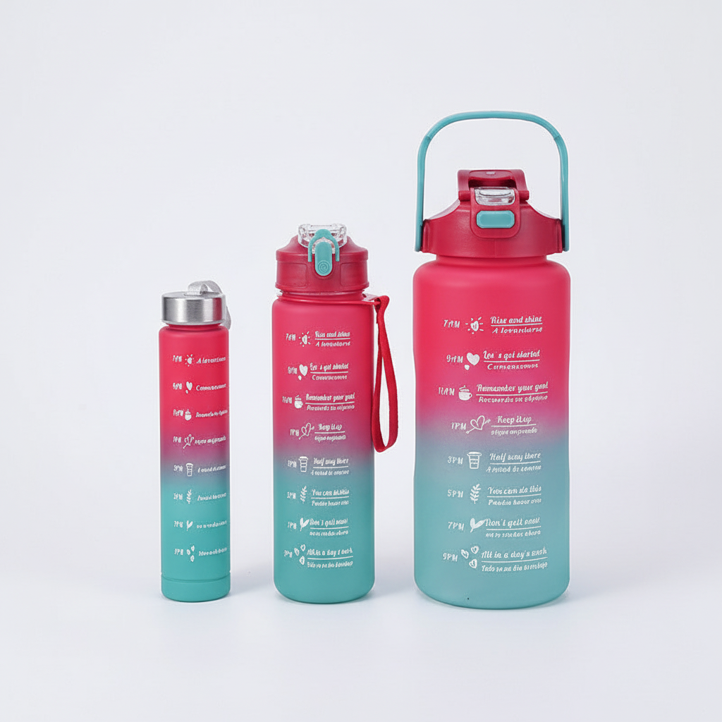 Robuste AquaPulse Motivationsflasche mit Zeitmarkierung & Strohhalm für konstante Hydration bei Sport & im Alltag.