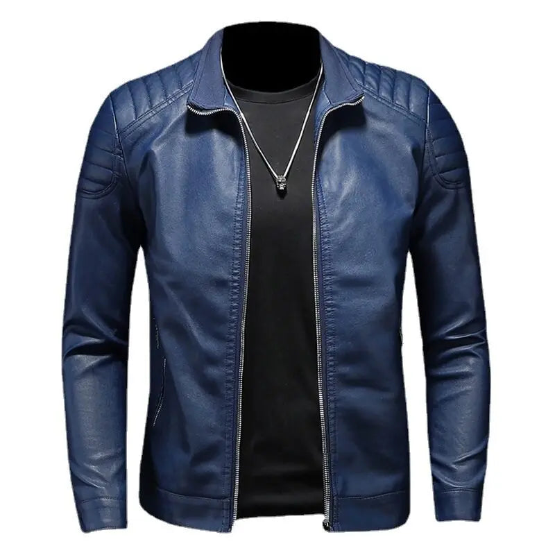 Stylische blaue Slim Fit Herrenjacke, Reißverschluss, ideal für den modernen Mann im Frühling.