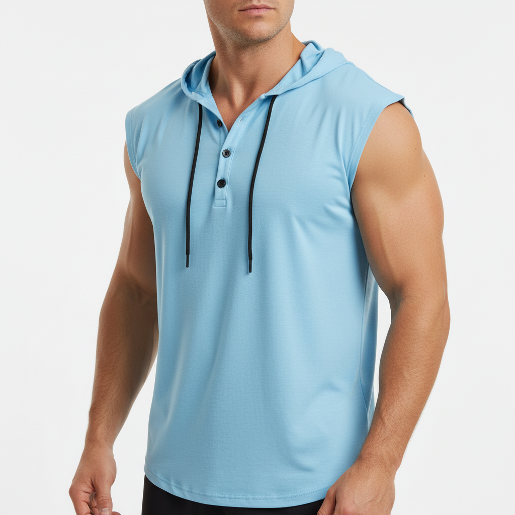 Komfortables Herren Henley Tanktop, ärmellos und atmungsaktiv. Perfekt für intensive Workouts.