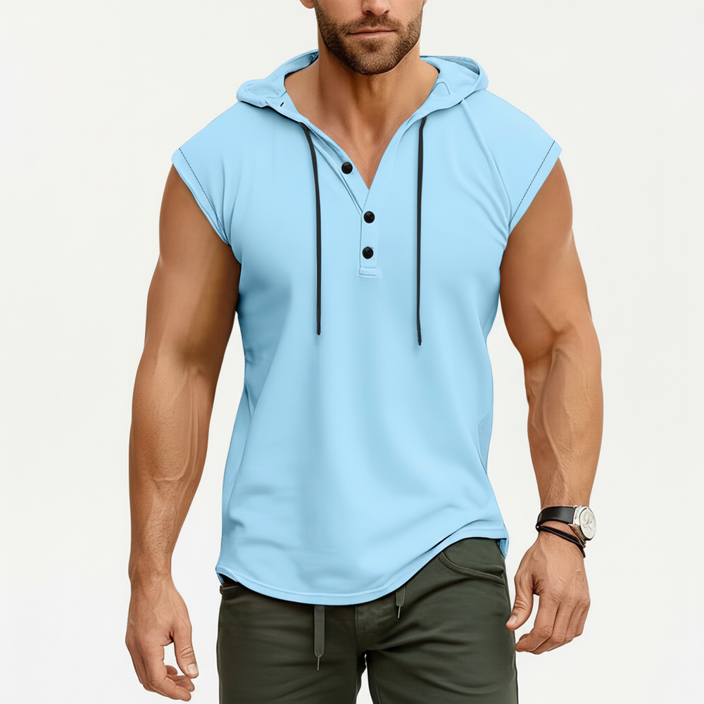 Atmungsaktives, schnelltrocknendes Herren Henley Tanktop. Ideal für Fitness, Gym & Training.