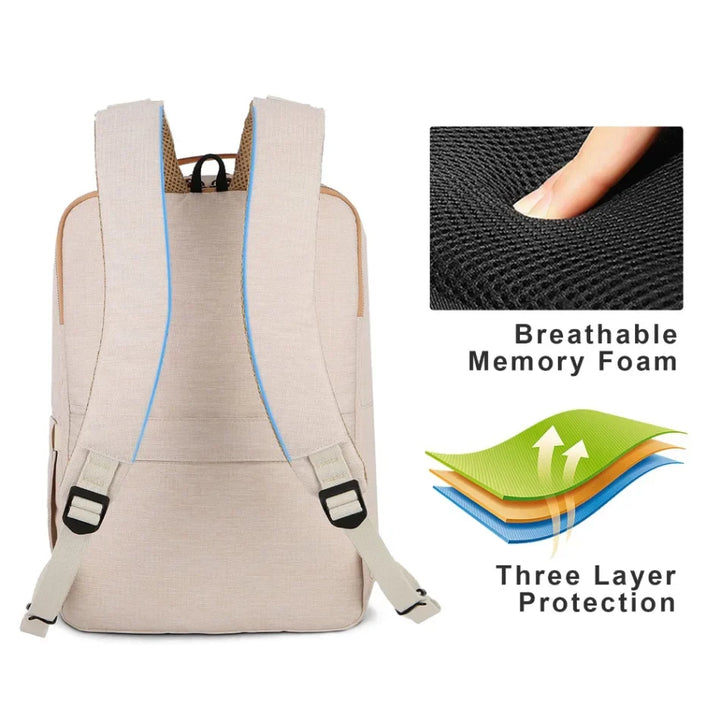 Stylischer Unisex Rucksack für Arbeit & Freizeit. Mit Laptopfach & USB-Port, in Schwarz, Beige, Grau.
