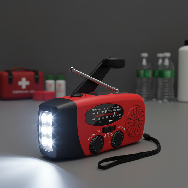 Multifunktionales Notfallradio SolarAid mit Kurbel, Solar, Powerbank & LED-Taschenlampe für Outdoor.