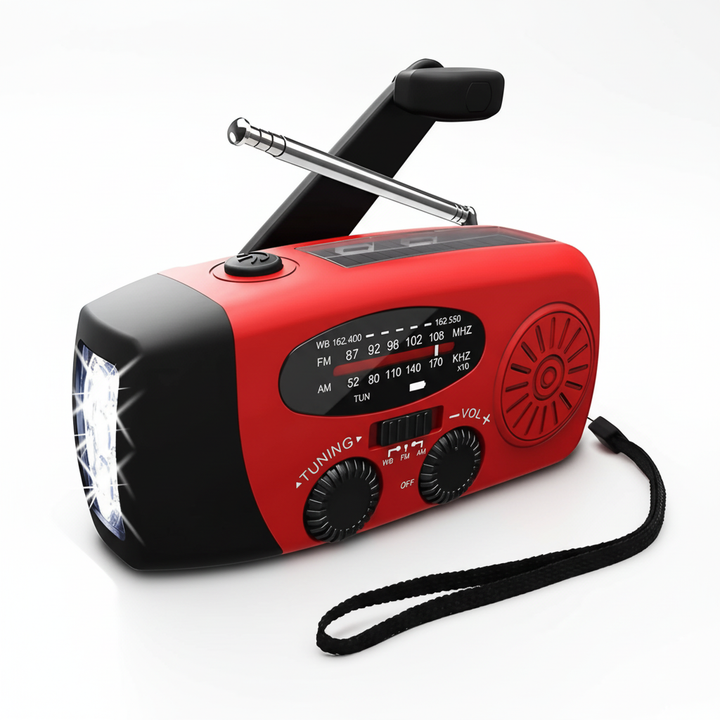 Kompaktes Notfallradio SolarAid mit starker Taschenlampe, Kurbelgenerator & Solar für Notfälle.
