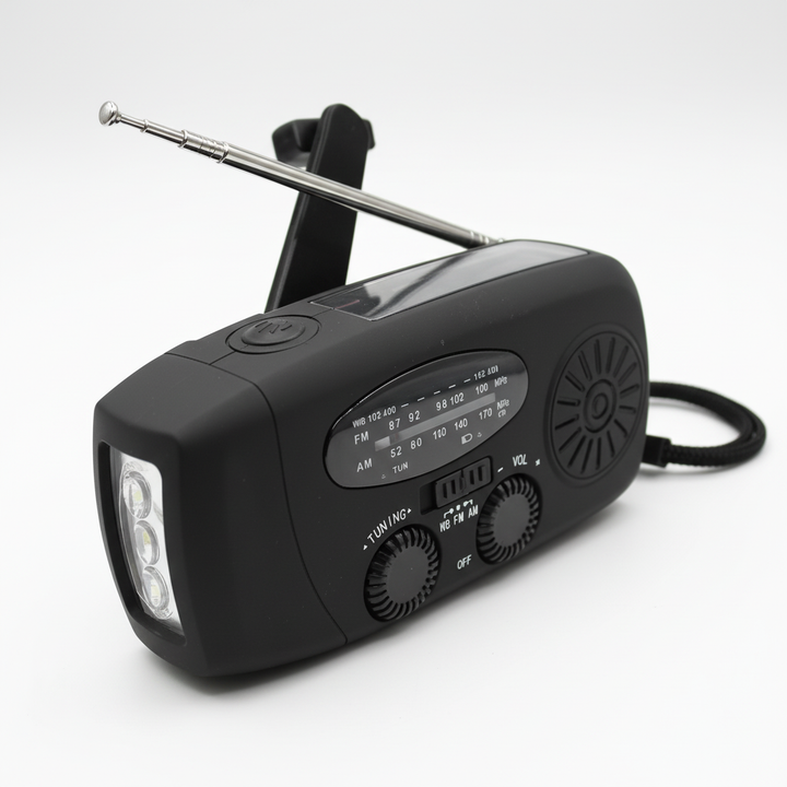 Robustes Notfallradio SolarAid mit Powerbank, Solarfunk und AM/FM Empfang für jede Krisensituation.