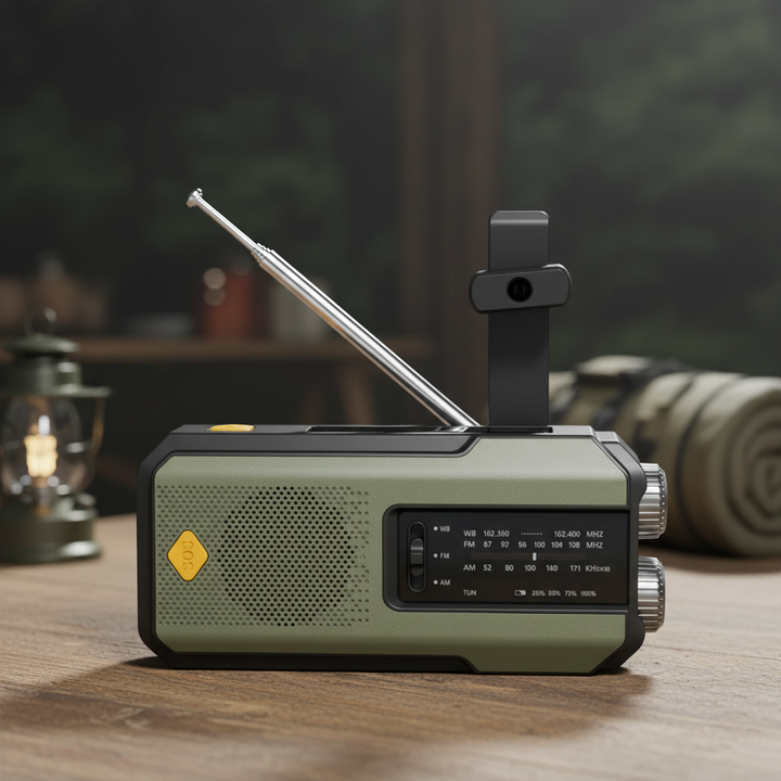 Robustes Notfallradio EchoLight: Kurbel, Solar, AM/FM, Taschenlampe & Wetterwarnung für Krisenvorsorge.