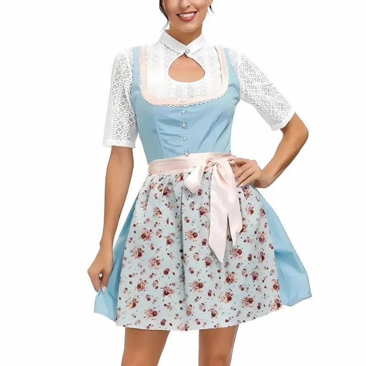 Festliches Damen Dirndlkleid mit miederbetontem Schnitt. Traditionelle Trachtenmode, ideal für Oktoberfest und Anlässe.