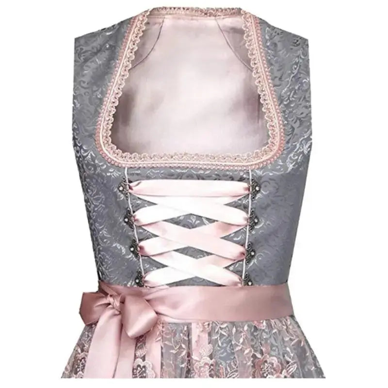 Traditionelles bayerisches Dirndlkleid für Damen in Grau & Grün, mit feiner Stickerei. Ideal für Oktoberfest & Feste.