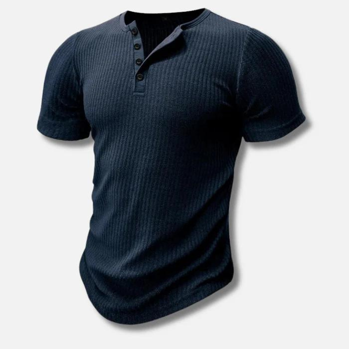 Herren Muscle Fit T-Shirt, kurzärmlig, mit modischer Knopfleiste, figurbetont für den modernen Mann.