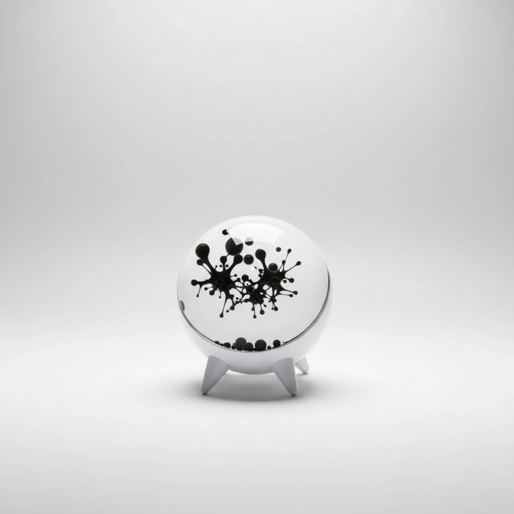 Dekoratives MagnoFlux Ferrofluid Display, das Flüssigkeit synchron zur Musik bewegt, ideal als Musikvisualisierer.
