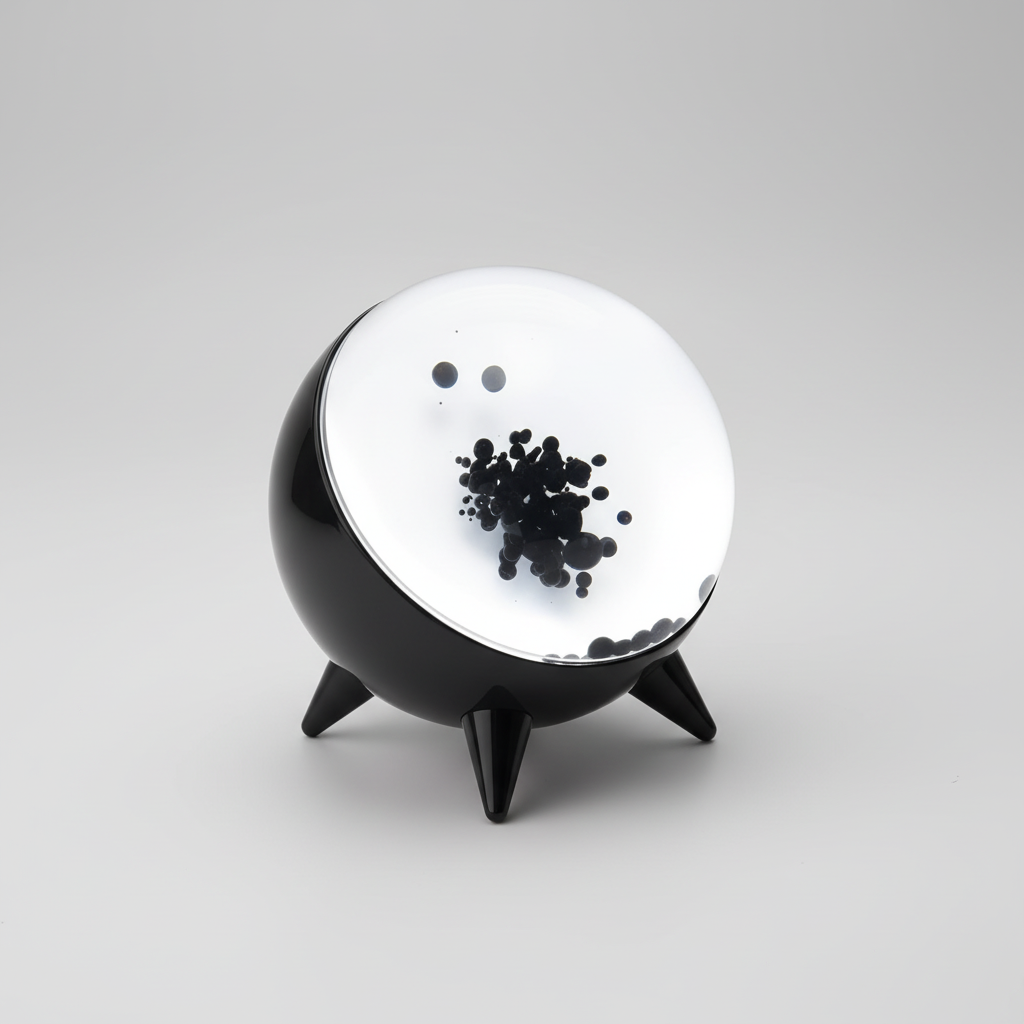 MagnoFlux Ferrofluid Display als innovative Tischlampe und Musikvisualisierer, der Räume mit Kunst bereichert.