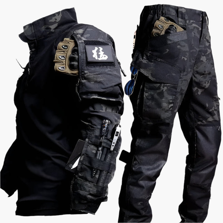 Herren Taktik-Set: Dunkelgrünes Combat Longsleeve & strapazierfähige Cargo-Hose. Ideal für Abenteuer & Einsatz.