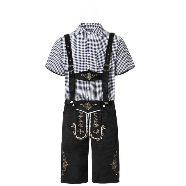 Männer Trachten Outfit: Elegantes Set mit bestickter Trachtenhose und kariertem Festtagshemd.