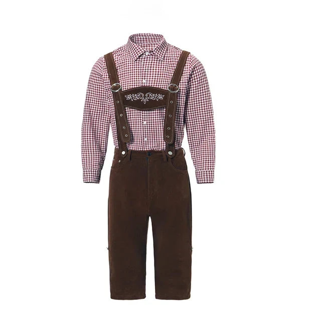 Herren Trachten-Set: Bestickte Trachtenhose und kariertes Trachtenhemd für festliche Anlässe.