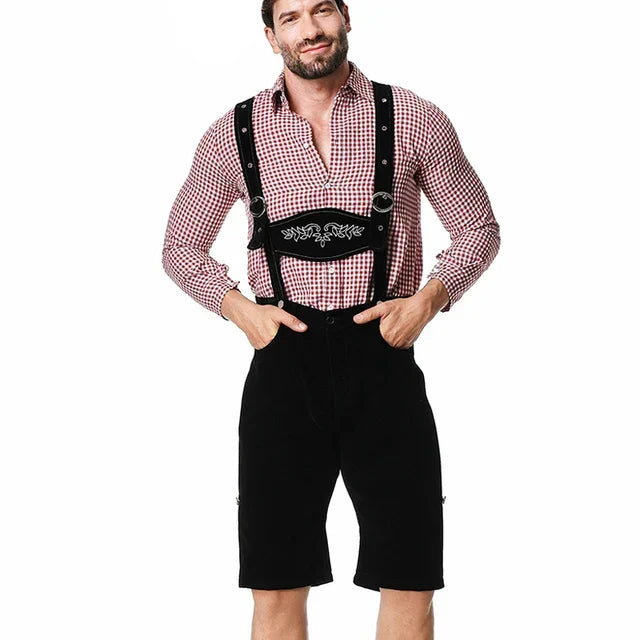 Bayrisches Herren Trachten-Set: Bestickte Hose und kariertes Hemd. Perfekt für traditionelle Feste.